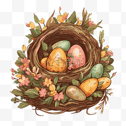 复活节彩蛋和花朵图片_透明的复活节 向量