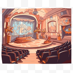 大厅底色图片_礼堂剪贴画卡通礼堂与木偶剧院 