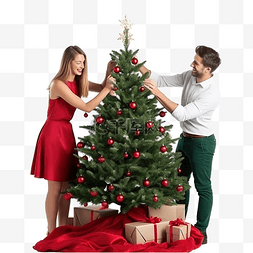 白色箱图片_情侣组装圣诞树