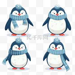 小企鹅矢量图图片_圣诞节无缝图案的可爱卡通企鹅与