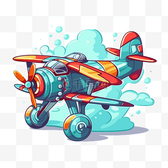 航空剪贴画卡通飞行飞机与白色背景上的蒸汽云 向量