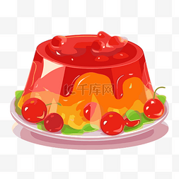 红色碟子图片_果冻剪贴画红色果冻蛋糕，白色背