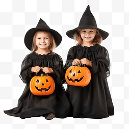 迷人秋季图片_穿着女巫服装的迷人孩子拿着万圣