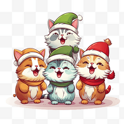 笑容可爱的猫图片_卡通可爱圣诞猫唱歌庆祝