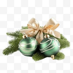 绿松石色图片_常绿云杉树枝上有蝴蝶结的圣诞球