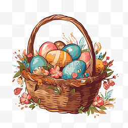 篮子的鸡蛋图片_免费复活节篮子剪贴画卡通色彩缤