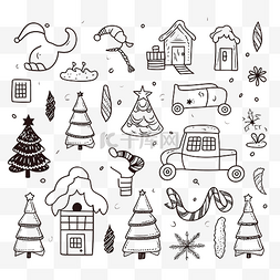 圣诞节老人图标图片_涂鸦圣诞节插图设置矢量手绘圣诞