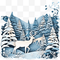 冬季和圣诞节有雪的森林里的鹿