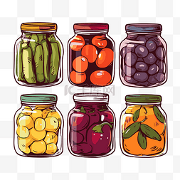 卡通手绘玻璃瓶图片_罐头剪贴画 手绘罐头罐头与蔬菜