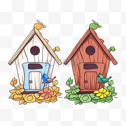 小动物房子图片_儿童着色书插图老鸟筑巢的房子