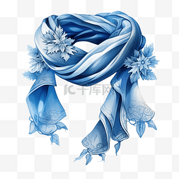 蓝色围巾插画冬季元素