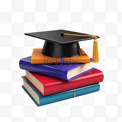 图书馆的背景图片_3D 渲染教育概念与毕业帽和彩色书