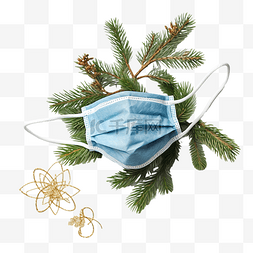 面膜和图片_带松枝和蓝色圣诞装饰的医用面罩