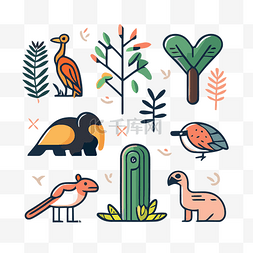 动物图标线性图片_丰富多彩的植物和动物图标免费下