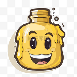 高兴插图图片_蜂蜜瓶和笑脸，带有黄色液体软膏