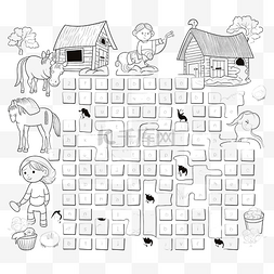 农场文字图片_儿童英语教育游戏中的黑白填字游