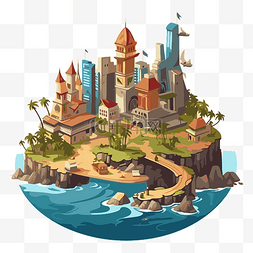 巴拿马剪贴画卡通岛与一座城堡 