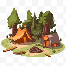 卡通自然景观图片_边远地区剪贴画户外小屋和露营地