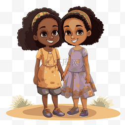 非洲裔美国姐妹剪贴画插图两个非