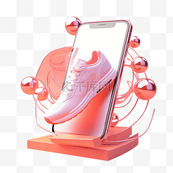 智能手机与运动鞋在柔和的粉红色