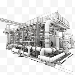 工业设施图片_工厂内有管道的工业设备 3D 渲染