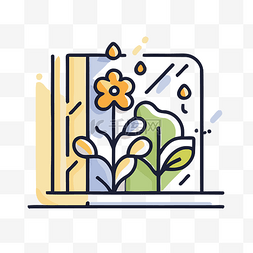 高端金背景图片_窗内的植物是一个线性风格的图标