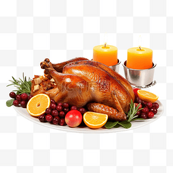 圣诞节或感恩节晚餐，配有烤火鸡