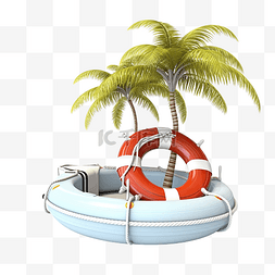 鸭掌冲浪板图片_3d 船与掌舵手提箱棕榈树救生圈隔