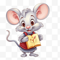 有书和时钟时间表的微笑小老鼠