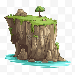 树木景观图片_悬崖剪贴画卡通风格插图岛屿与树