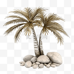 棕榈树与石头 3d