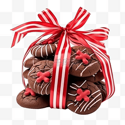 圣诞巧克力饼干，系着红丝带和棒