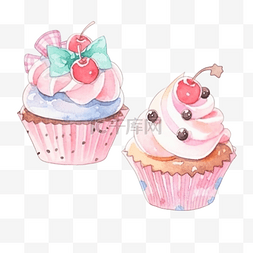 粉色的糖果图片_水彩可爱纸杯蛋糕