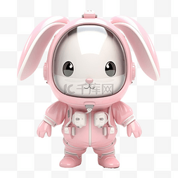 粉红色装饰背景图片_白色背景上孤立的兔子宇航员粉红