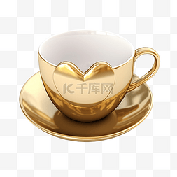 牛奶金色图片_金色咖啡杯与心