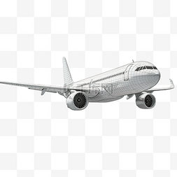 飞机飞越大海的 3D 渲染线框