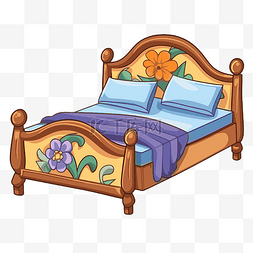 蓝色和紫色图片_床剪贴画卡通床与蓝色和紫色的花