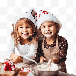 厨房做饭图片_快乐的姐妹儿童女孩两个小女孩圣