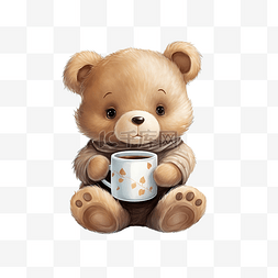 拿着咖啡杯的可爱小熊元素
