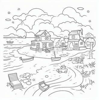 海边小镇和房屋的彩页