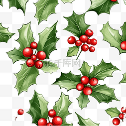 木色回纹图案图片_圣诞浆果冬青槲寄生叶无缝图案