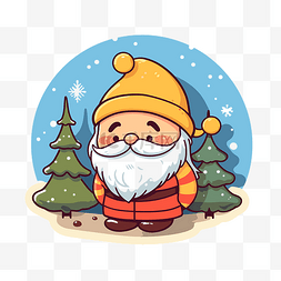 卡通雪地圣诞老人图片_可爱的圣诞老人在雪地里，周围有