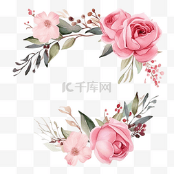 粉红水彩背景图片_玫瑰花花束水彩框架