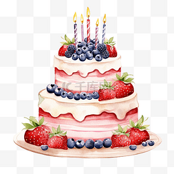 吃蛋糕吃蛋糕图片_生日蛋糕水彩剪贴画ai生成