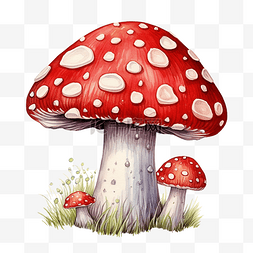 木耳蘑菇图片_鲜红色飞木耳毒蘑菇水彩插图
