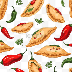 线性辣椒图片_无缝图案与墨西哥肉馅卷饼和辣椒