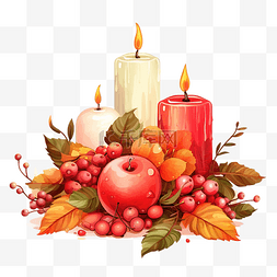 感恩节秋天插画与蜡烛