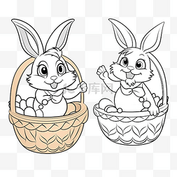 春暖花开你图片_着色书复活节兔子坐在篮子里，手