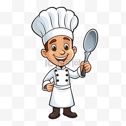 餐卡通厨师图片_卡通厨师拿着锅铲厨具插画
