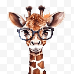可爱水彩书呆子野生长颈鹿动物戴